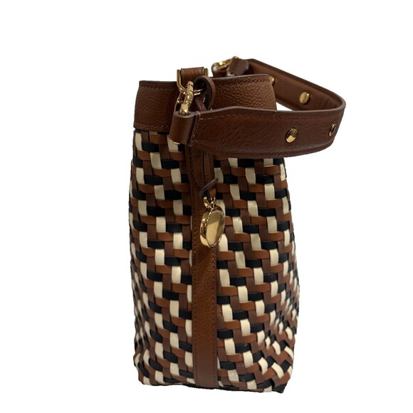Fossil Jessie Leather Shoulder Bag Woven Colorway Brown/Black / Cream - Picture 11 of 15